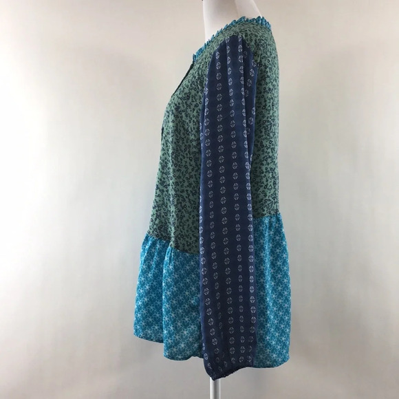 Logo Lori Goldstein Blue Floral Patchwork Grechen Tunic Shirt Womens XS Blouse - Picture 4 of 12